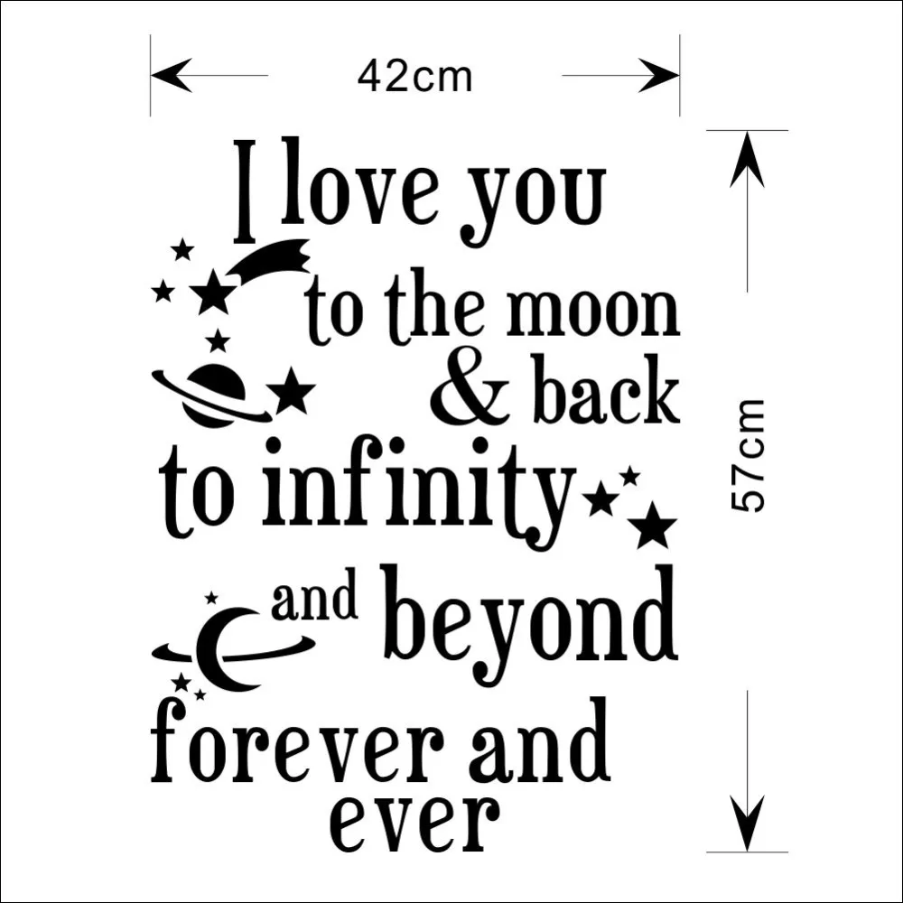 line Shop "I Love You To The Moon Forever and Ever"Romantic Love Quotes and Sayings Wall Decals Bedroom Removable Wall Stickers Murals