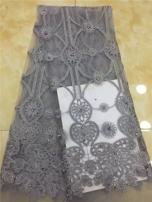 African lace fabric 2019 high quality gray beaded sequins sewing Indian fabrics for wedding dresses Pink white | Дом и сад