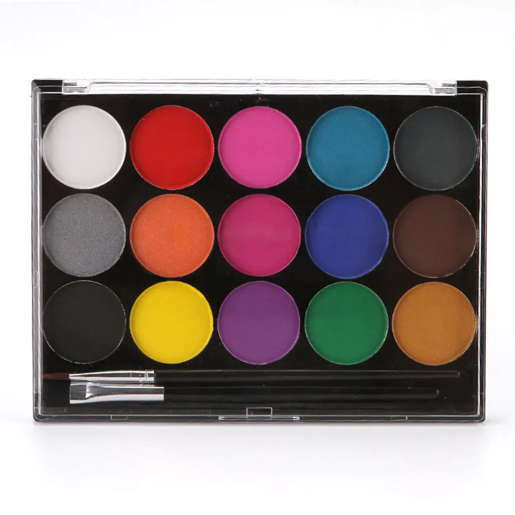 

15 Colors With Brush Drawing Art Pigment Fancy Safe Use Water-Soluble Cosplay Fans Face Makeup Party Body Paint Devil Non-toxic