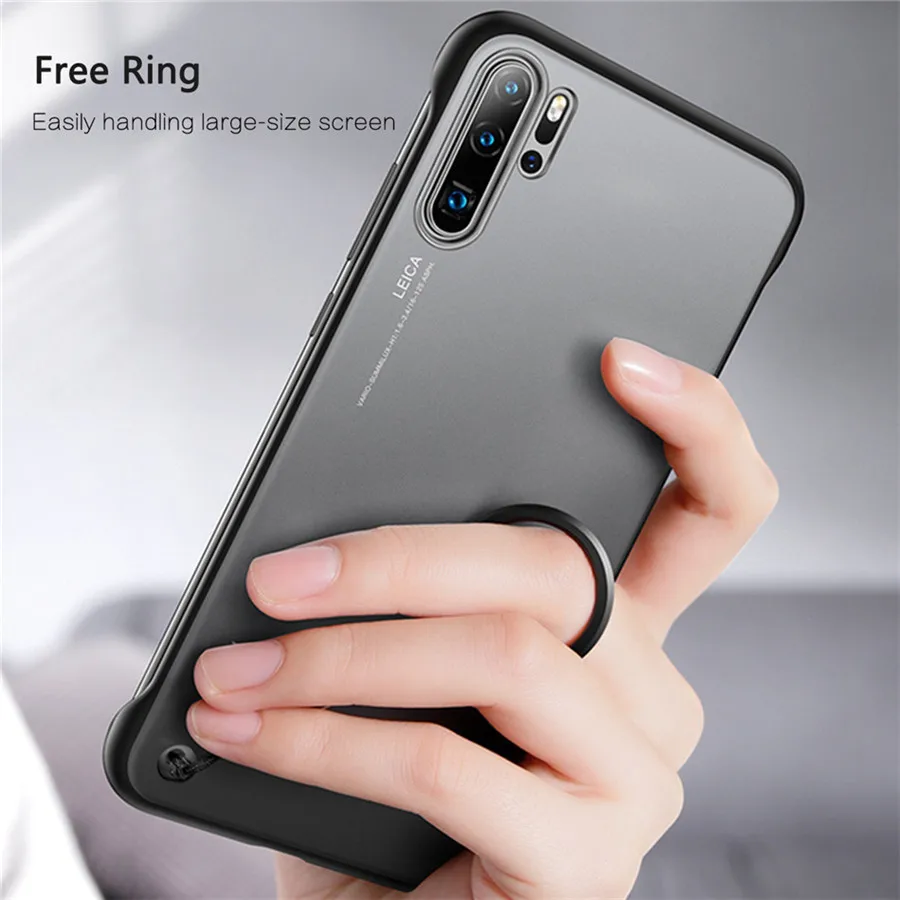 

Frameless Hard Phone Case For Huawei P20 P30 Pro Lite Nova 3E 5 Pro 5i Honor 20 Casing Cover With Metal Finger Ring Case