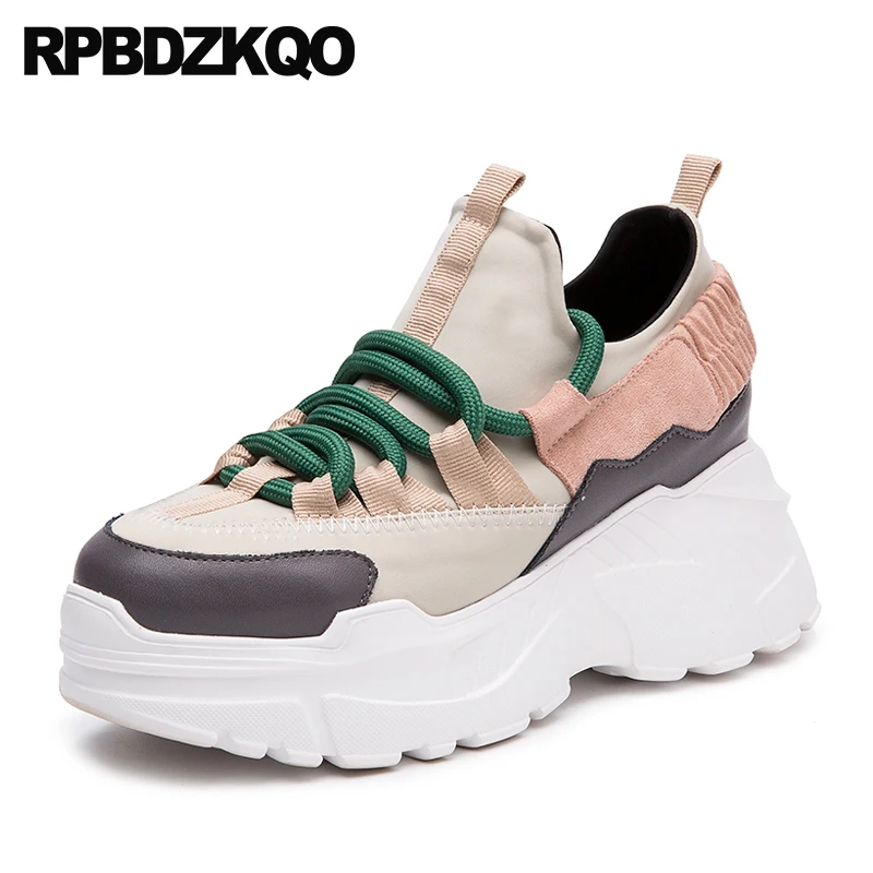 Lacets Sneakers Semelle Chaussures Wedge Femmes Noir Dames Baskets À Muffin Large forme Plate Fit Creepers Harajuku Ascenseur Respirant Épaisse Pour srQdtCh