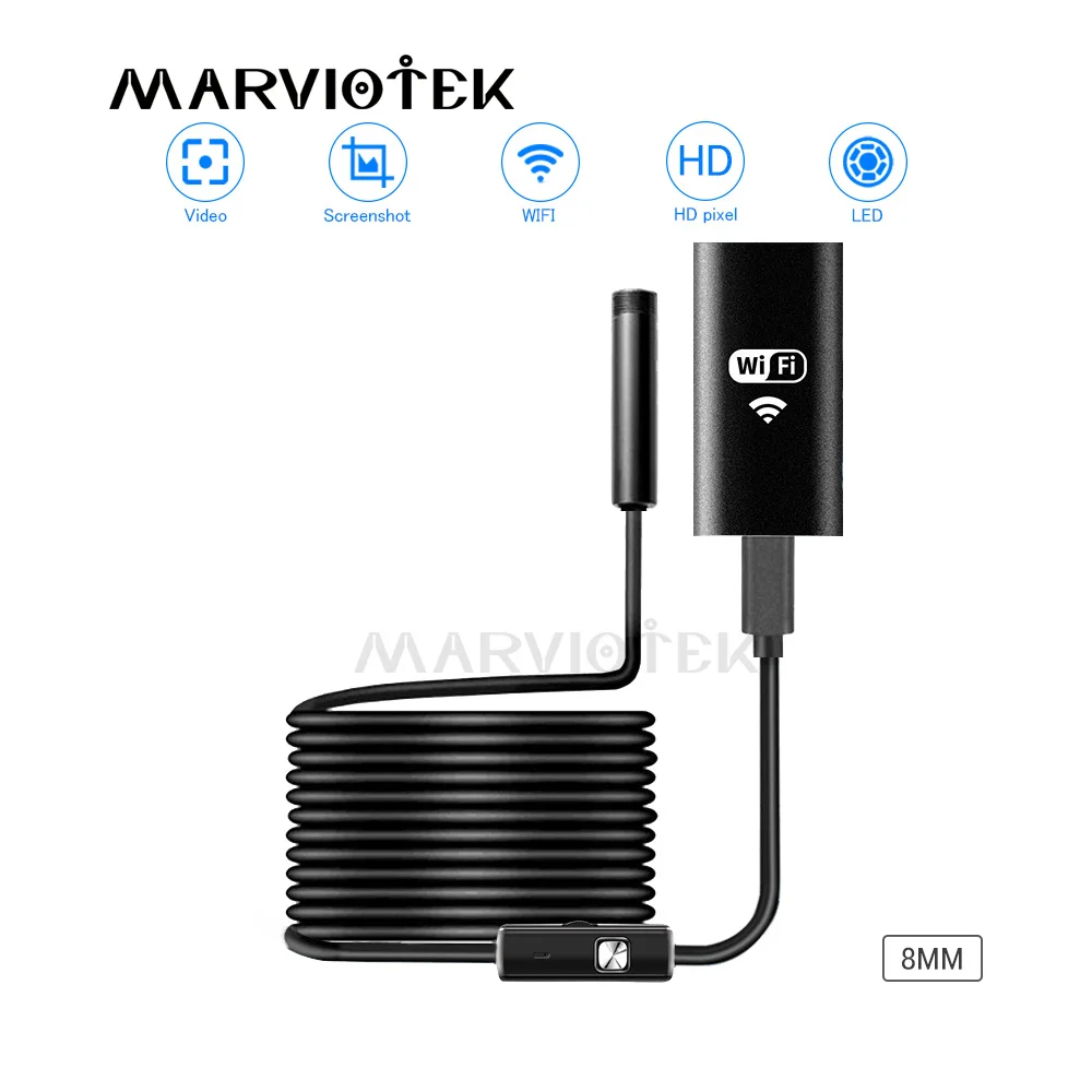 Водонепроницаемая мини камера эндоскоп 720P Wi Fi мягкий кабель HD 8 мм USB Бороскоп IOS