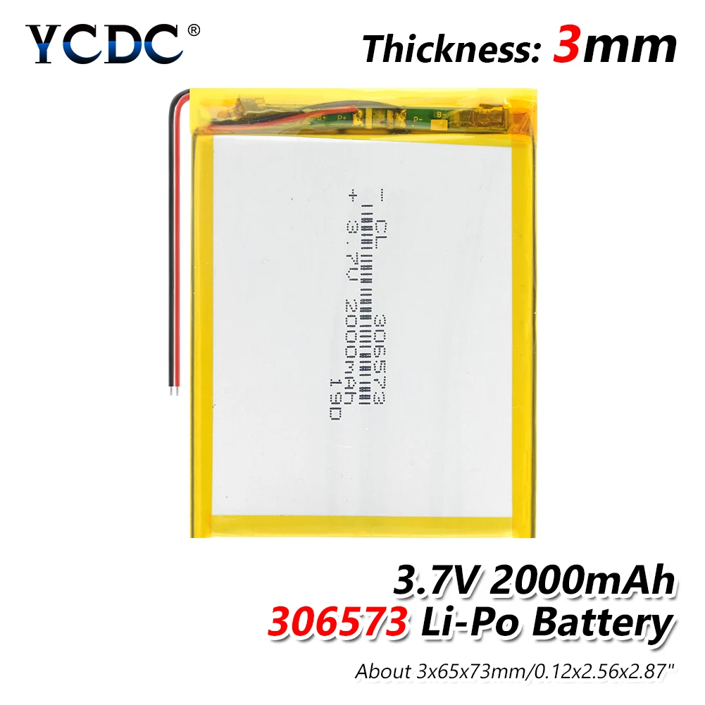 1/2/4 Pcs 306573 2000mAh Li-po Batteries For Remote Control USB Fan Speaker Gamepad Toy GPS 3.7V 306573 Lithium Polymer Battery