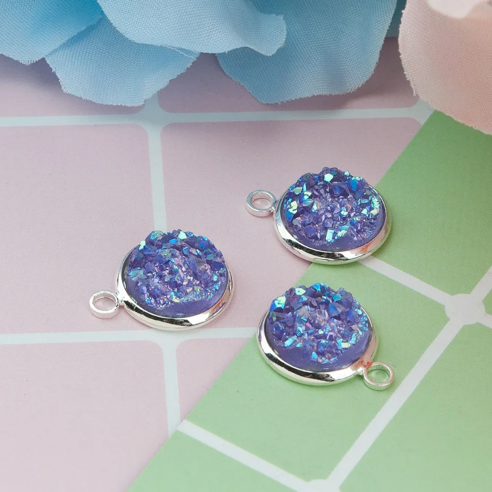 

DoreenBeads Copper & Resin Drusy Charms Pendants Round Silver Color AB Color Jewel Accessories 18mm( 6/8") x 14mm( 4/8"), 10 PCs