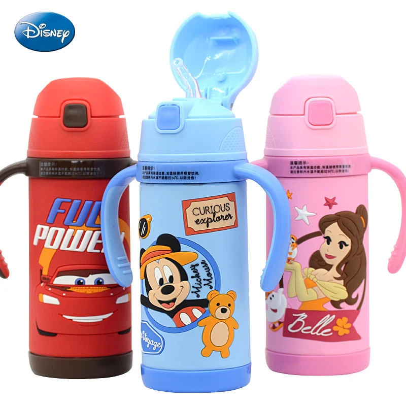 

Disney 2018 new cartoon animation Stainless Steel Thermos Cups Children 3D Plastic Pattern Straw Cups Dual-handle Creative Cups