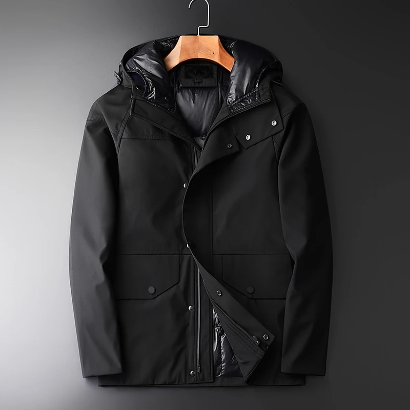

Minglu Duck Down Jacket Men Luxury Add Thick Windproof Keep Warm Down Coat Male Fashion Slim Fit Hooded Down Jacket Mens Winter