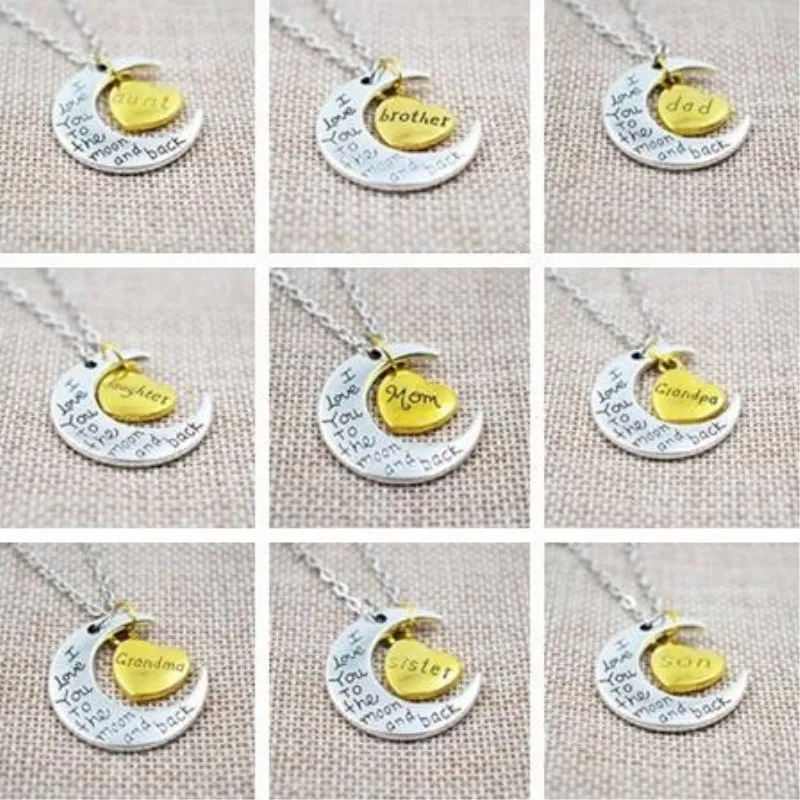 Серебряное ожерелье с надписью I Love You To The Moon And Back винтажные Семейные ожерелья