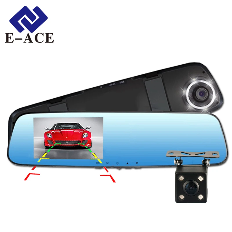 imágenes para E-ACE Full HD 1080 P Cámara Del Coche Dvr Con Espejo de Doble Lente Grabador de vídeo Dvr y cámara de Visión Trasera 10 Led de Visión Nocturna Dash Cam imágenes para E-ACE Full HD 1080 P Cámara Del Coche Dvr Con Espejo de Doble Lente Grabador de vídeo Dvr y cámara de Visión Trasera 10 Led de Visión Nocturna Dash Cam