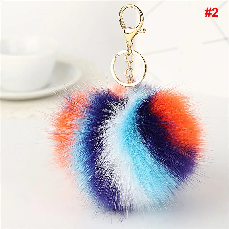 

New Fashion Colorful Fluffy Rabbit Fur Ball Keychain Fur Pompom Key Chain Charm Keyring Women Bag Pendant