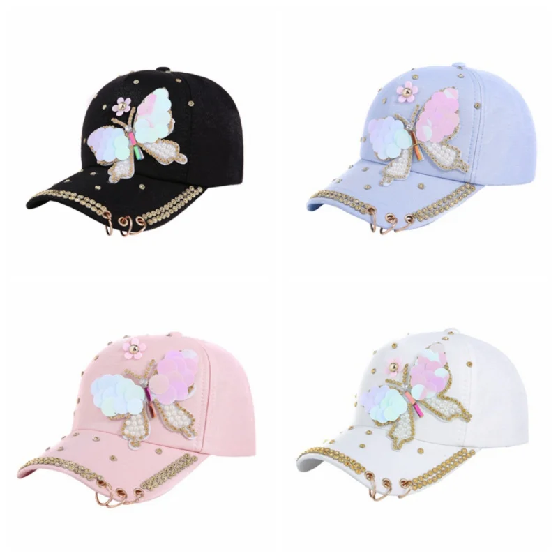 Новые женские бейсболки брендовые шикарные жемчужина-бабочка блестки кепки в стиле хип-хоп брендовые дизайнерские оснастки назад женские роскошные бейсболки X3