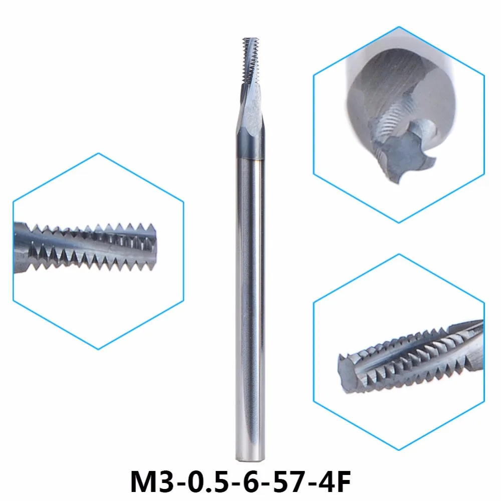 

1pc M3 Tungsten Carbide thread end mill M3*0.5, thread mills, thread milling cutter with TIALN coating Metric 0.5mm Pitch