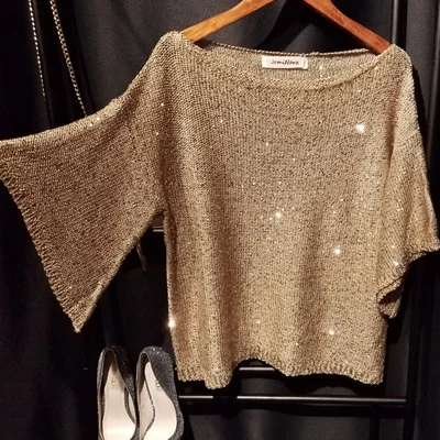 khaki Cakucool блестящие женские трикотажные рубашки с блестками, блузка с коротким рукавом, топы с вырезом лодочкой и золотым люрексом, Свободный Повседневный Топ для девочек, 7 цветов - Цвет: khaki