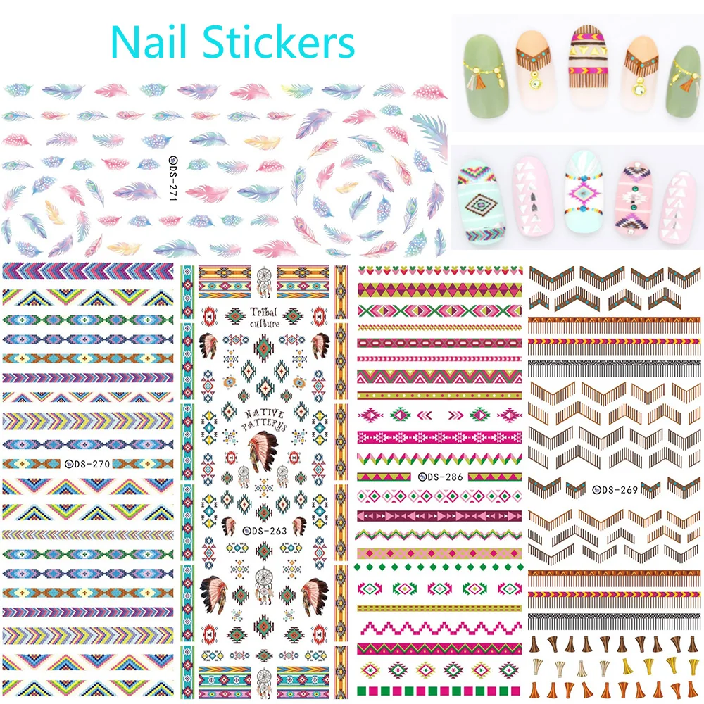 5pcs/lot Water Transfer Nails Art Sticker Bohemia Tribal Harajuku