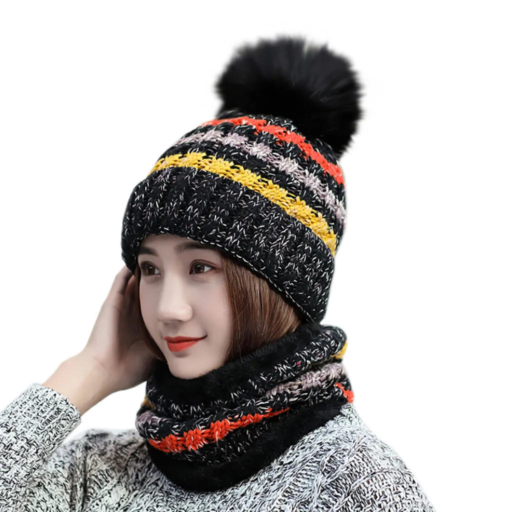 

New High Quality Casual Acrylic fibres Women's Knitted Hat Scarf Caps Neck Warmer Winter Hats For Winter Beanies Hat Women