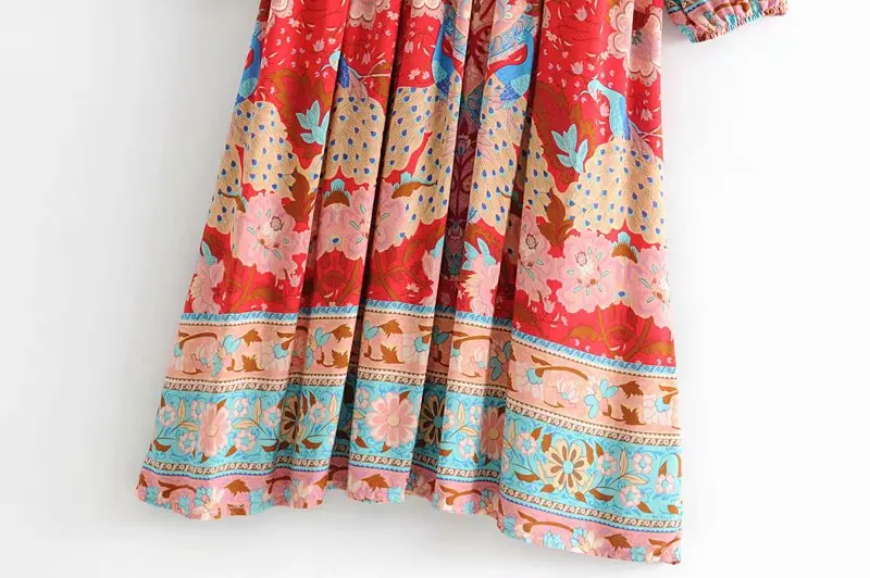 Винтажное шикарное женское Красное пляжное длинное богемное Макси-Платье с кисточками и цветочным принтом Женская одежда из вискозы и хлопка Плиссированное богемное платье vestidos