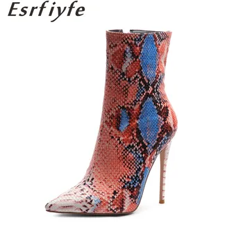 

ESRFIYFE 2019 New Large Size Stilettos Ankle Boots Women's Zipper Fashion Ladies Thin Heels Party Serpentine Sexy Shoes Woman