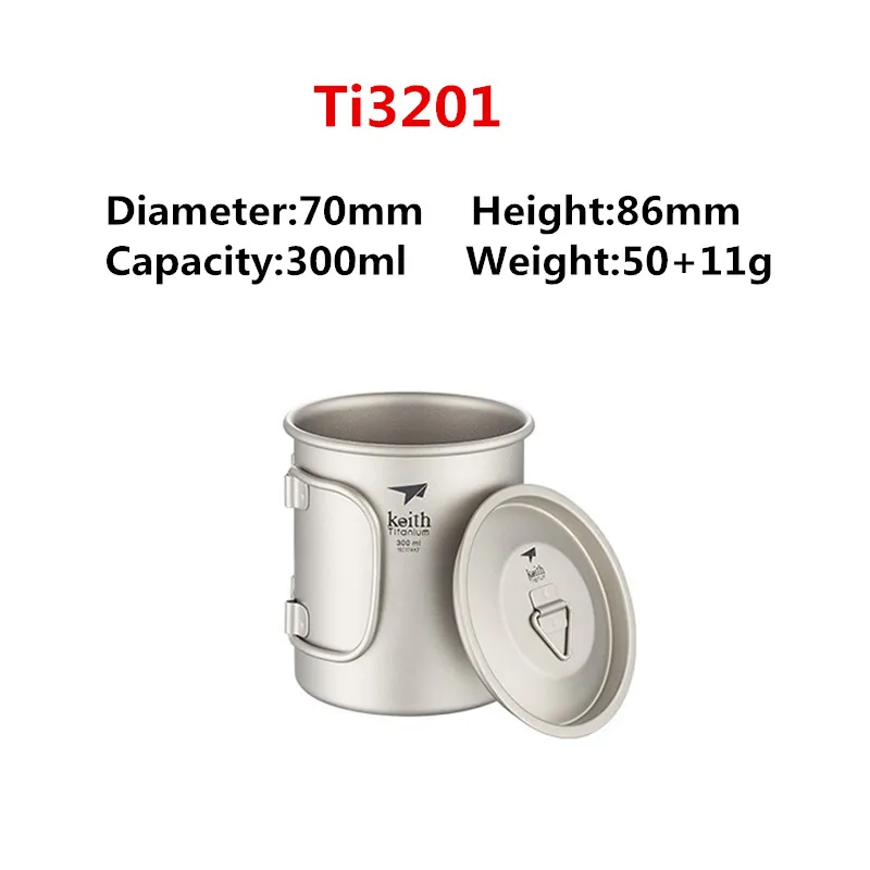 Copos com Tampa Copo de Água de Titânio Dobrável de Parede Copo de Acampamento ao ar Keith Titânio Cabo Simples Livre Caminhadas Viagem Canecas 220 ml 900 ml 5 Acampamento Ao Ar Livre Caminhadas Viagem Canecas