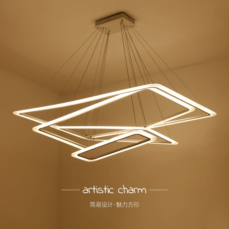 Modern 4 square rings LED Pendant Lights acrylic+metal suspension hanging ceiling lamp for For Living Room Dining room light|Подвесные
