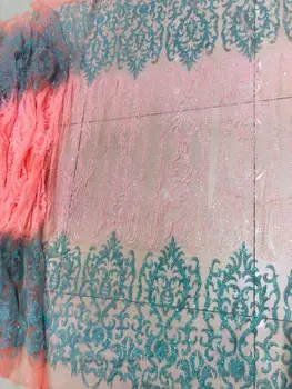 

Hot sale glued glitter sequins embroidery french net lace fabric ZH1922520 glitter lace fabric for sexy dress