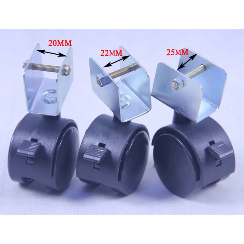

4Pcs 2" Wrap-On Twin Wheel Caster Castor U Bracket Clips Wrap on With Brake Baby Kid Bed