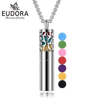 

EUDORA Stainless Steel Aromatherapy Diffuser Cylindrical Pendant Locket Necklace Jewelry with 6 Color Pads Drop Shipping XZ132N7
