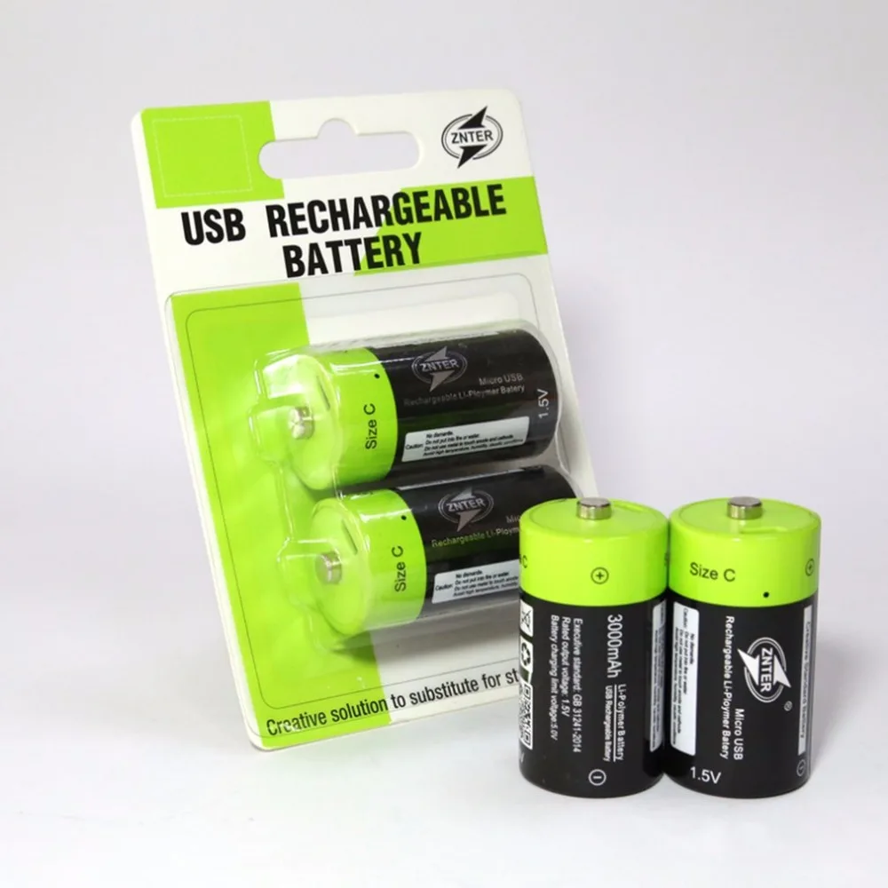 

ZNTER 4pcs C Size 1.5V 3000mAh Rechargeable Lithium Polymer Battery Charged by Micro USB Cable Drop shipping