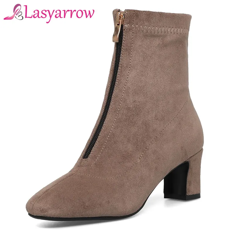 

Lasyarrow Zipper Botas Femininas High Heels Sock Boots Autumn Winter Ankle Boots For Women Black Gray Large Size 30-48 Shoe F515