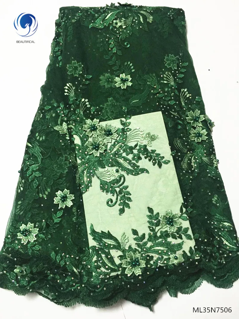 

BEAUTIFICAL green beaded lace fabric 3d lace fabric latest nigerian 3d lace with beads and rhinestones tulle 3d laces ML35N75