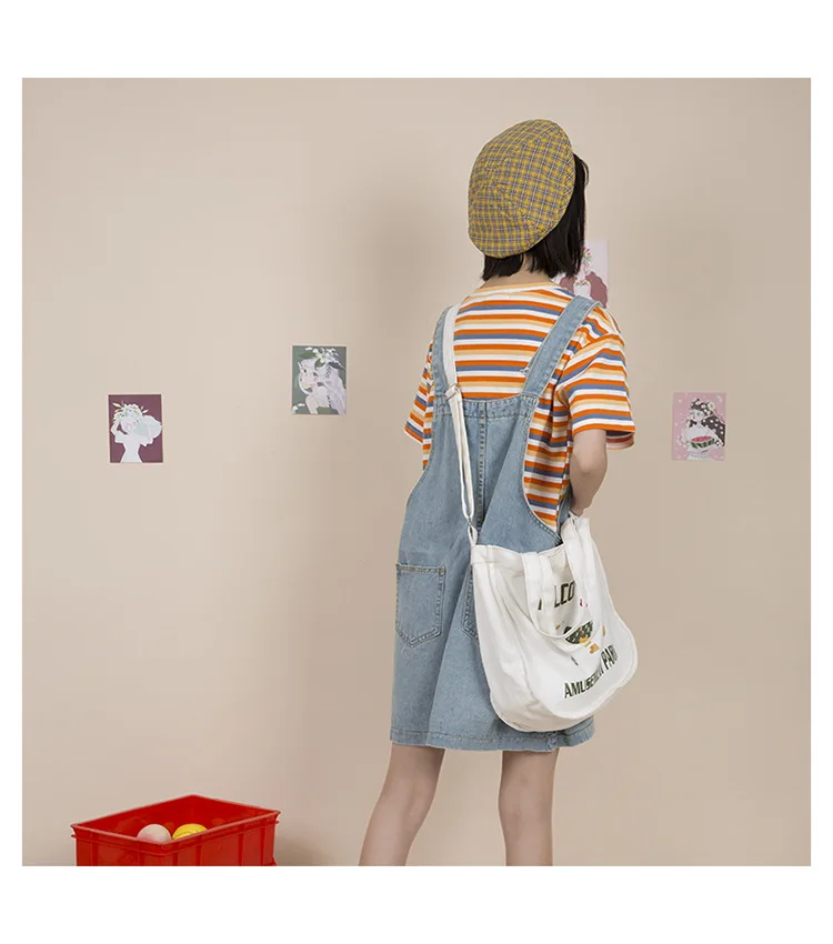 New Women's Preppy Sstyle Shoulder Bag Printed Canvas Messenger Bag Folding Shopping Bag Luxury Handbags Bolsa Feminina