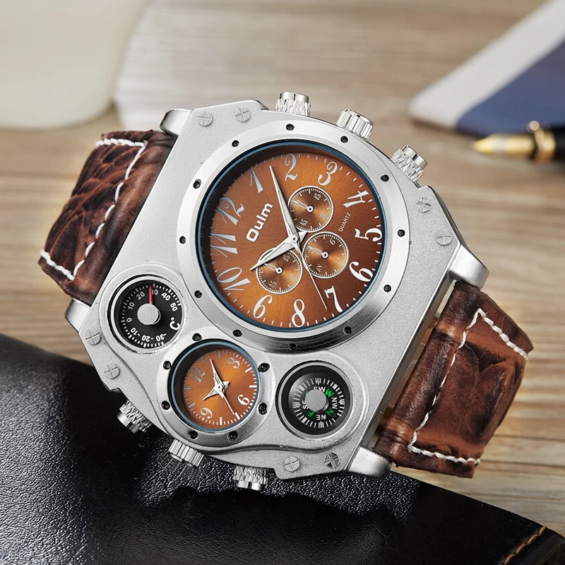 New Model OULM Watch Men Quartz Sports Leather Strap Watches Unique Male Military Wristwatch Big Quartz Clock Relojes Hombre