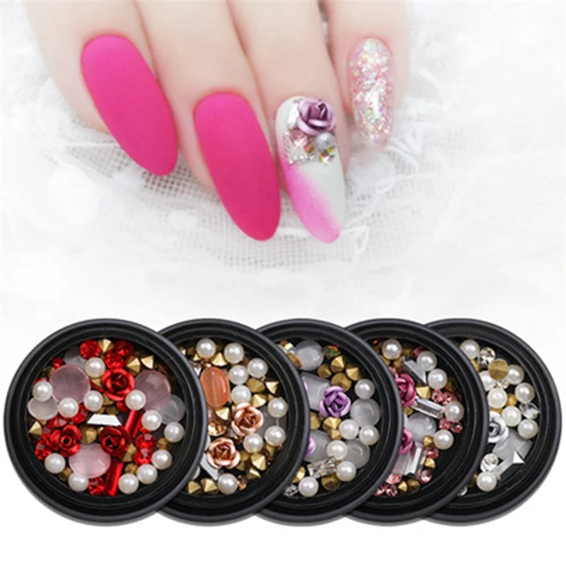 

1 Box 2019 New Mixed Colorful Rose Rhinestones Gems for Nails 3D Crystal Stones for Nail Art Decorations Diy Design Manicure