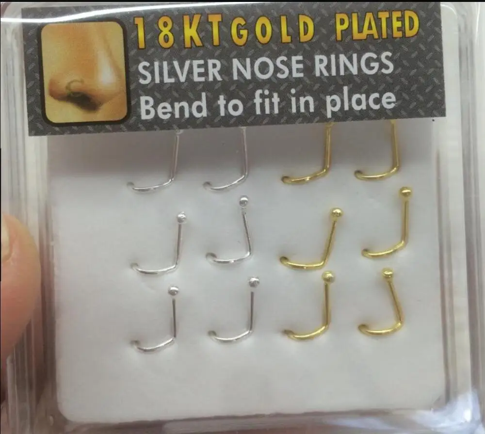 12PC 925 Sterling silver and gold nose studs Gold nostril piercing jewelry earrings