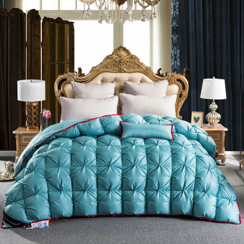

Blue color Twisted flower Goose Down comforter king queen full twin size Thick winter Quilted Stitching duvet Solid color