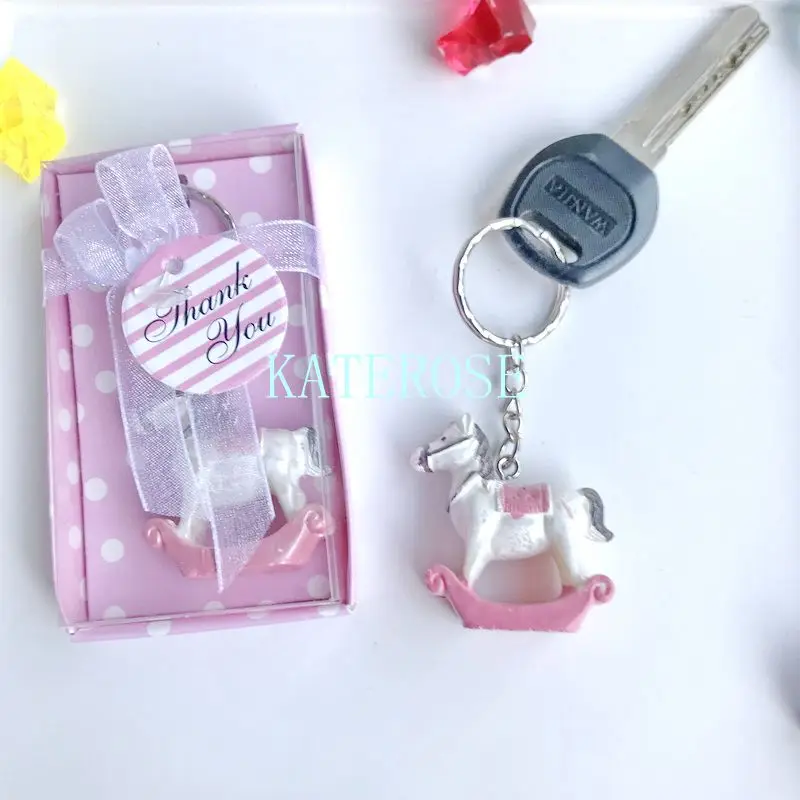 

10PCS Baby Girl Shower Favors and Gift Pink Rocking Horse Key Chain Baby Birthday Party Souvenirs