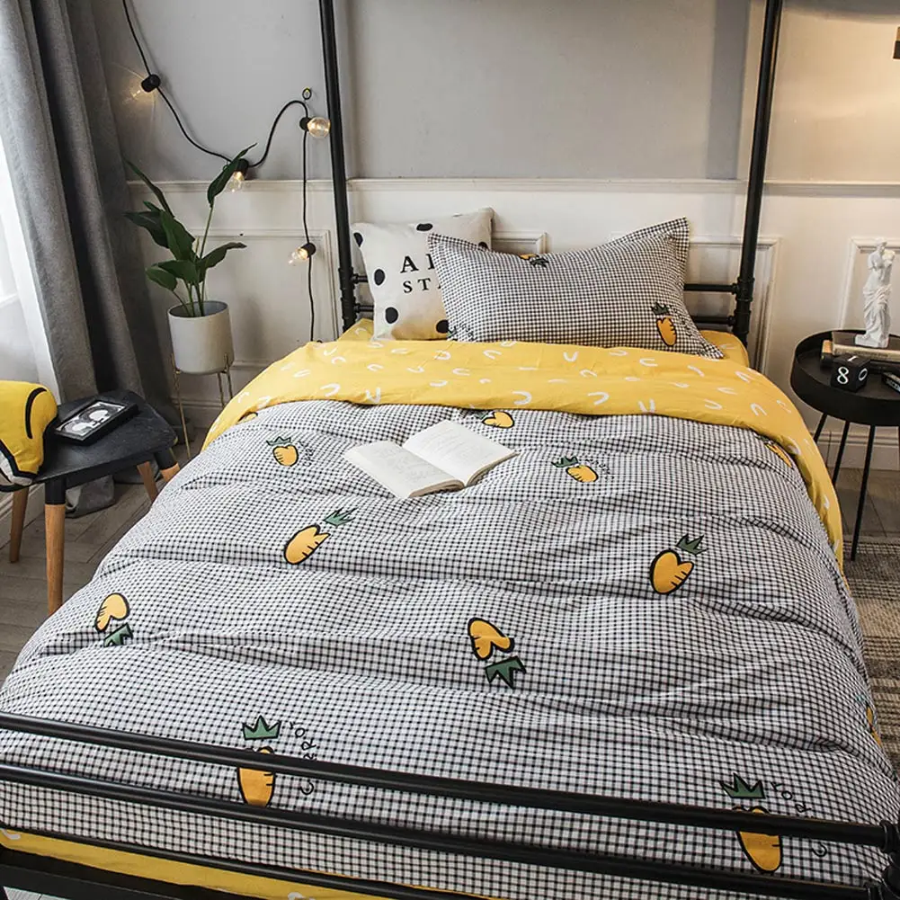2019 Ins Yellow Carrots Plaids Preppy Dormitory Bedding Set Twin