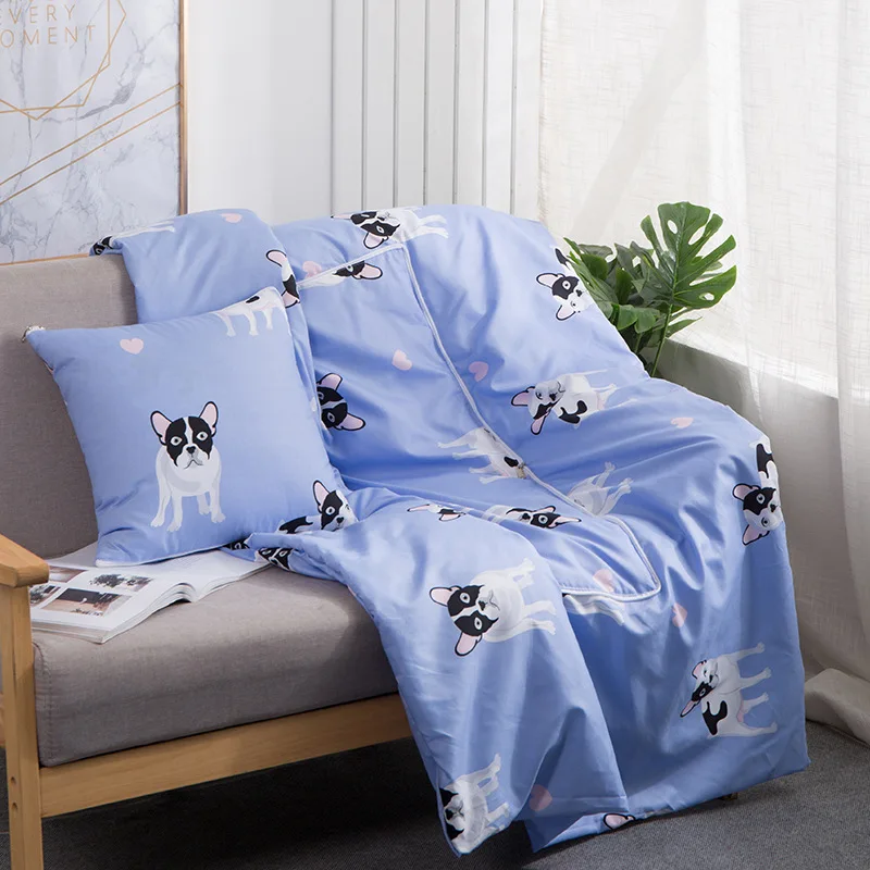 

Pillow Quilt Dual-use Multi-Function Double Zipper Foldable Soft for Car Office Sofa H99F