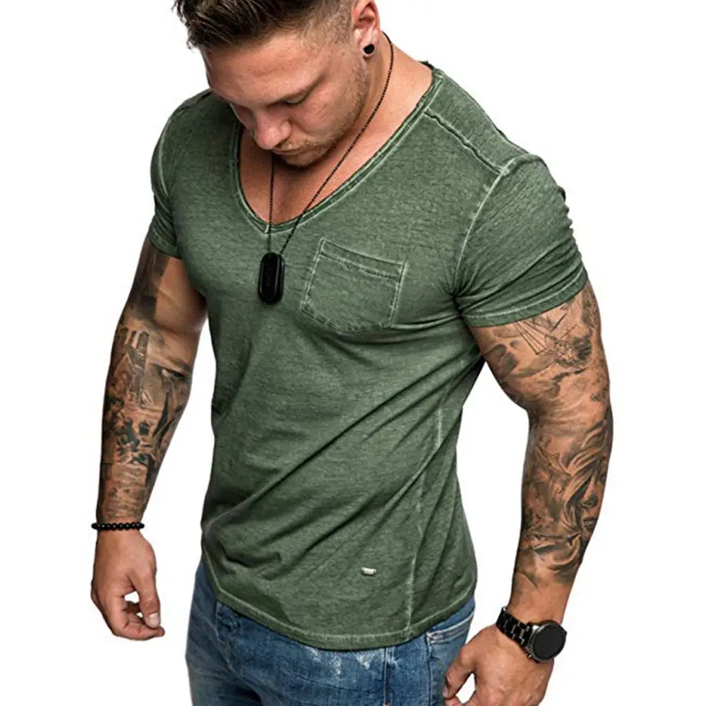 Fashion Mens Casual Pure Color Slim Fit Short Sleeve Sports Shirt Top Blouse