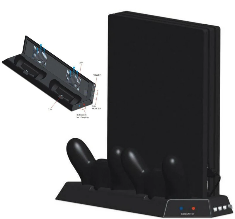 Vertical Stand for PS4 Pro Cooling Fan Heat Sink,Controller Charging