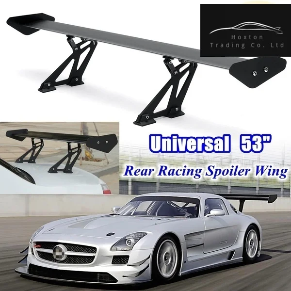 

Car 53 Inch Aluminum Black Adjustable GT Double Row Rear Trunk Wing Spoiler Universal