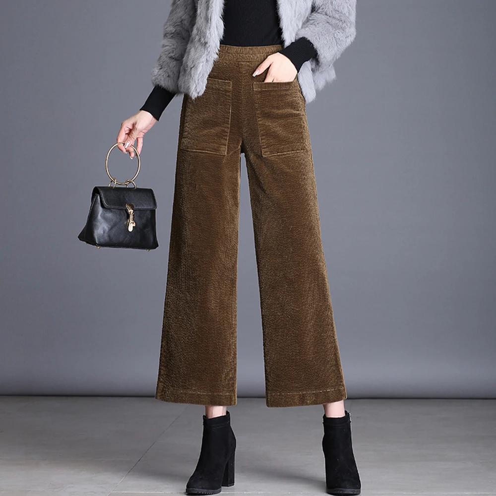 Autumn and winter new women's elastic high waist wide leg pants fashion ...