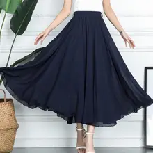 Новая летняя шифоновая длинная юбка высокая талия с эластичной талией тонкие слово юбка-зонтик широкая юбка