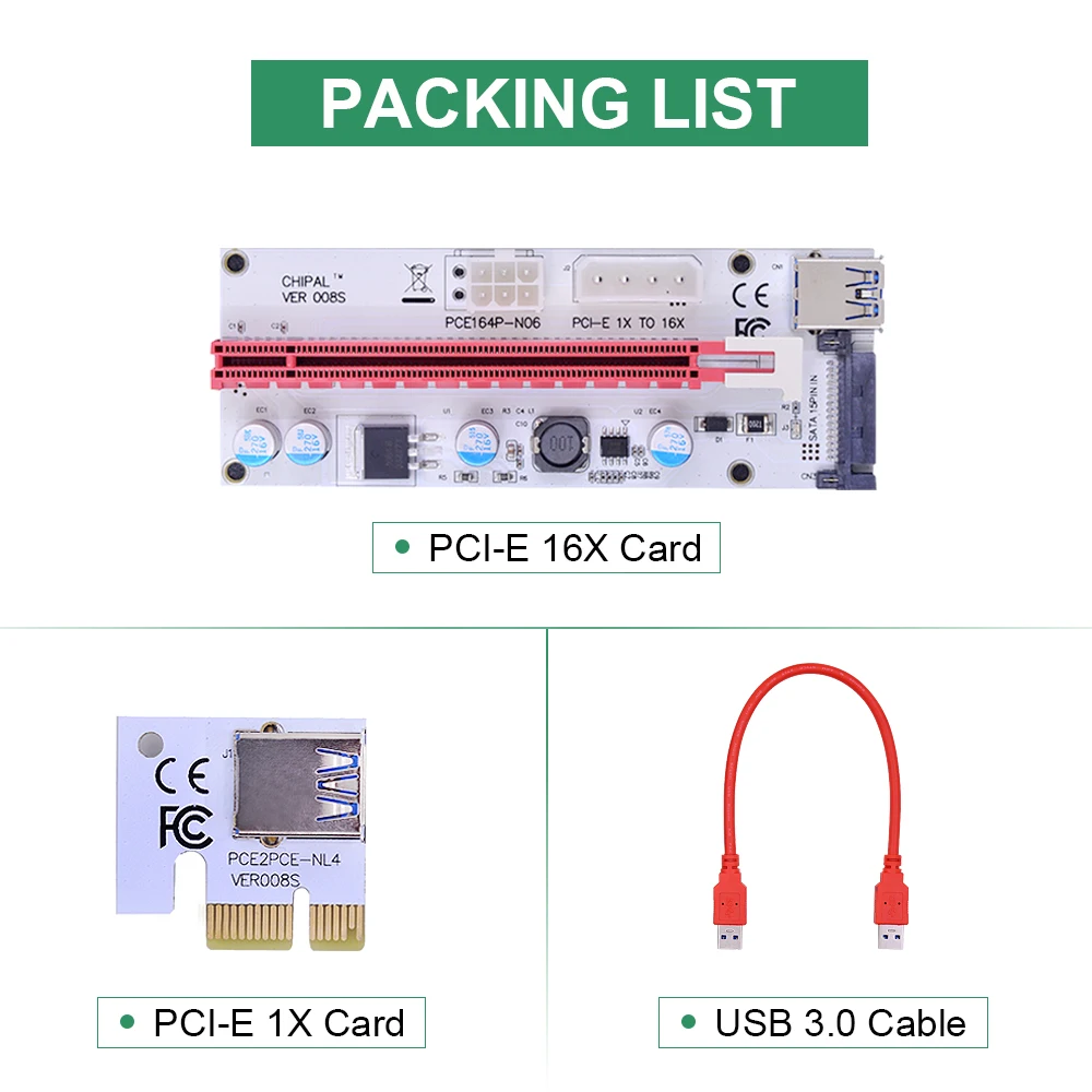 Чипальная переходная карта 0 3 M VER008S PCI E с 4Pin 6Pin SATA в 1 Molex Power PCIE 1X к 16X расширитель