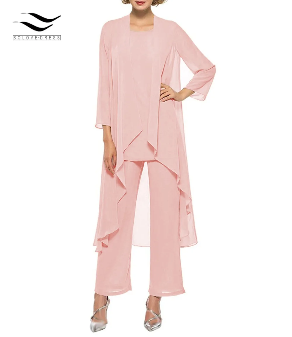 

Mother Of the Bride Dress Pantsuit With Jacket Outfit Formal Evening Party Dress 3 Three Pieces Chiffon For Wedding GroomSL203