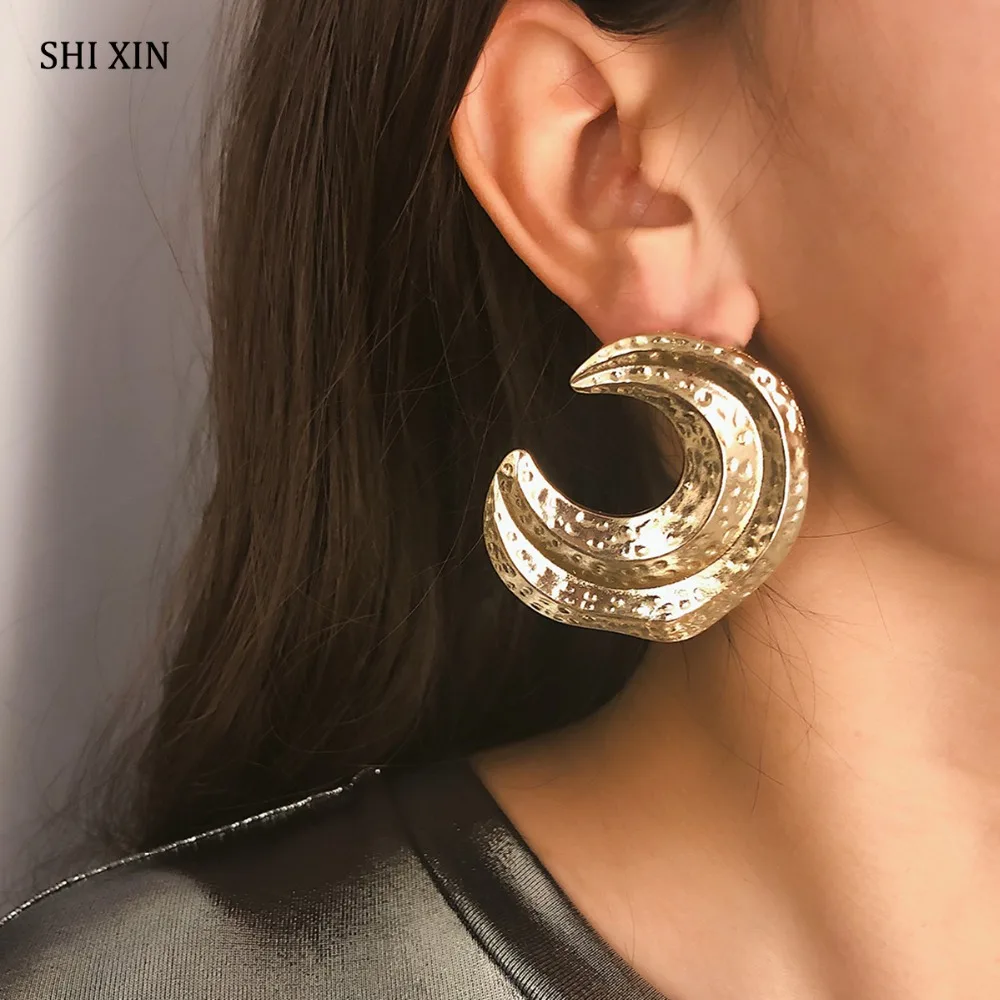 

SHIXIN Exaggerated Vintage Big Crescent Moon Stud Earrings for Women Fashion Modern Gothic Jewelry Female Accessories Oorbellen