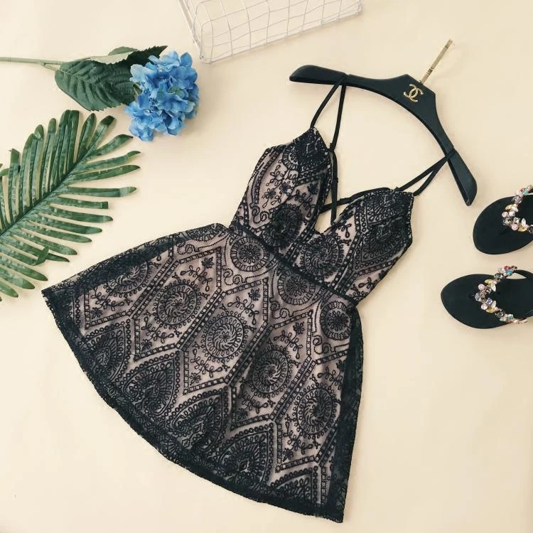 

2019 Summer fashion Women V neck Lace sexy Backless Spaghetti strap Dresses