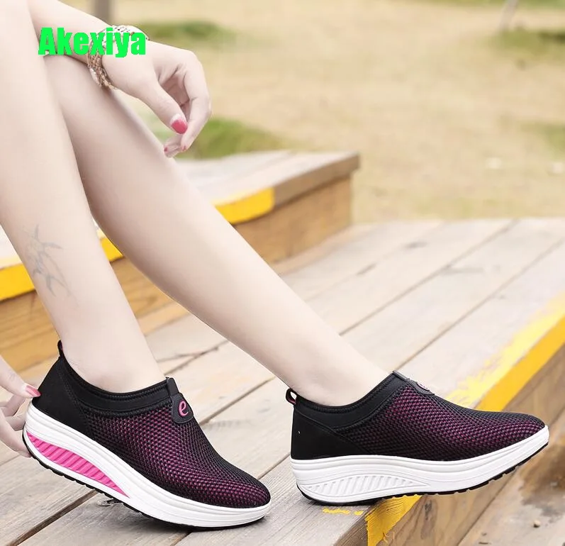 

Akexiya Wedge Sneakers Women Summer Slip on Breathable Casual Shoes Woman Flats Platform Creepers Ladies Loafer Shoes Moccasins