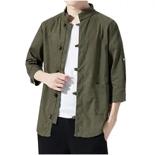 Feitong Мужская рубашка летние хлопковые льняные рубашки мужские повседневные однотонные топы с рукавом три четверти мягкая одежда мужские рубашки