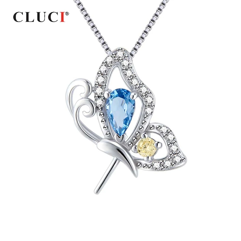 

CLUCI 925 Sterling Silver Blue Butterfly Pendant Luxury Jewelry Gift for Women Silver 925 Zircon Charms Butterfly Pendant