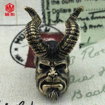 

1PC Horns Hellboy Retro Brass Knife Beads Lanyard Pendant Paracord Umbrella Rope Bracelet Flashlight EDC Pendant Accessories