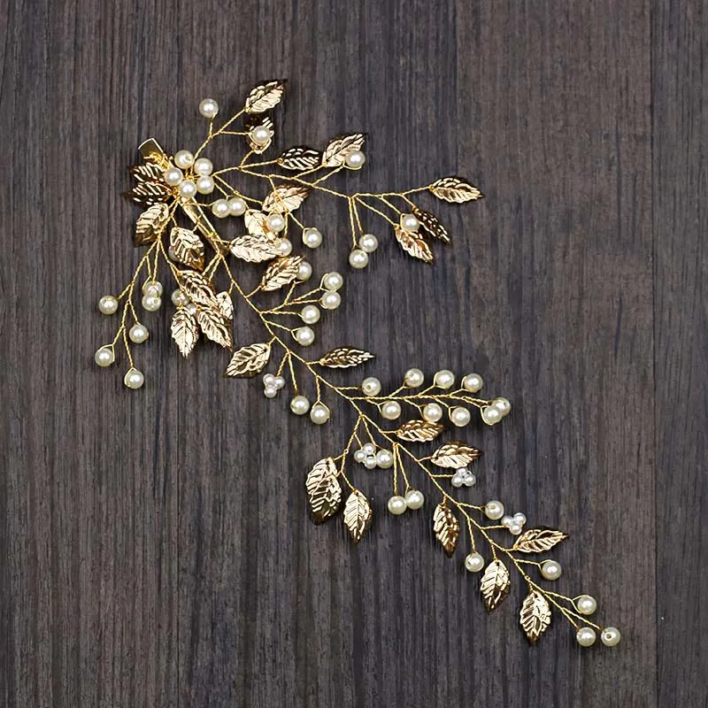

Vintage Golden Leaf Pearl Hairpins Bride Hair Pin Clip Crystal Bridal Tiaras Headpiece Women Wedding Hair Jewelry Accessories SL